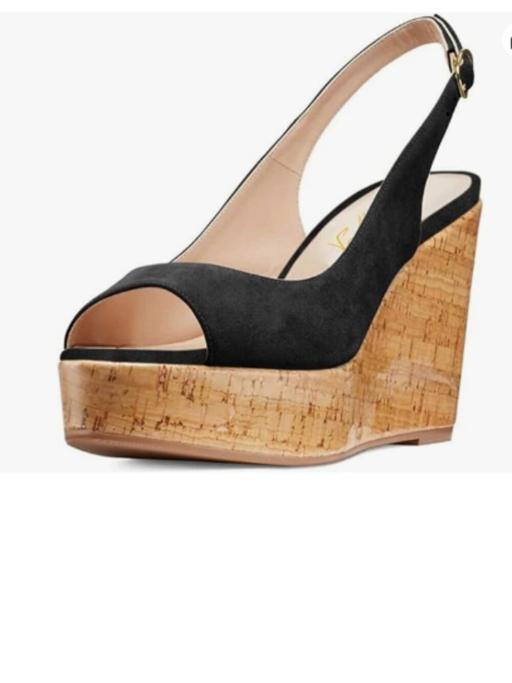 FOWT Black Peep Toe Slingback Platform Wedge High Heel Buckle Open Toe Sandals